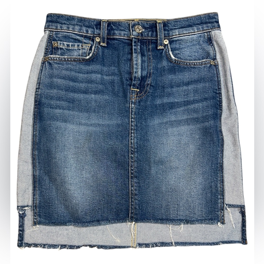 7 For All Mankind Reverse Step Side Panel Denim Mini Skirt Mojave Dusk